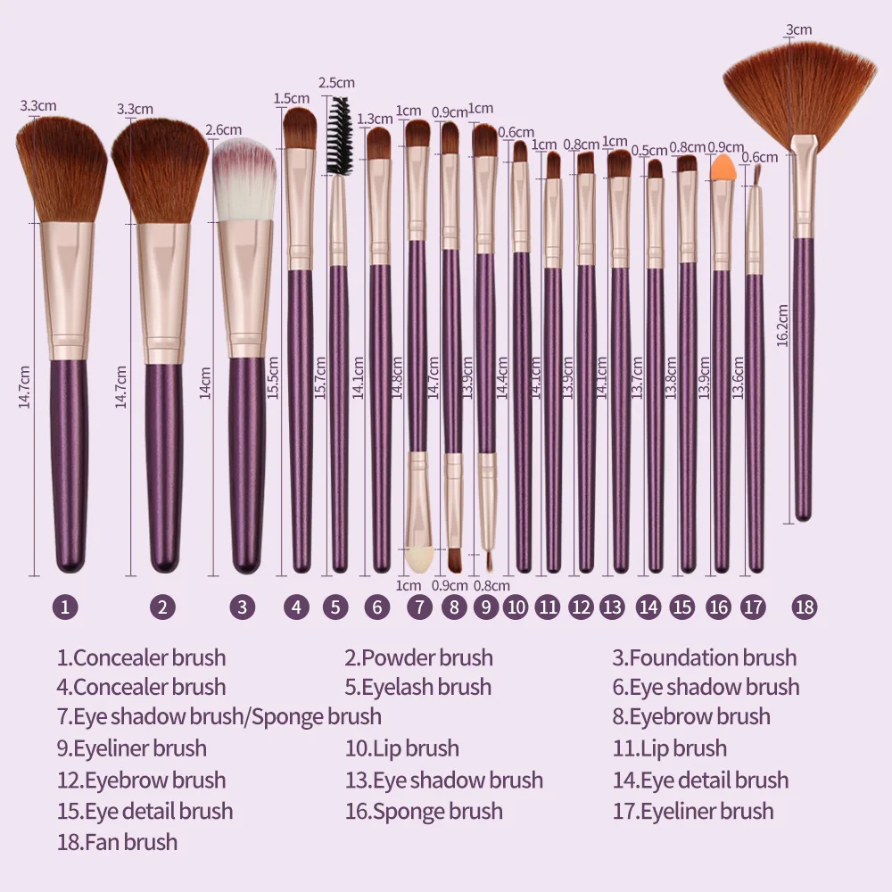 Maange 18 PCs Makeup Brush Set Blush Powder Foundation Lipsticks Powder Brush Eye Shadow Brush Beauty Tools Fashion