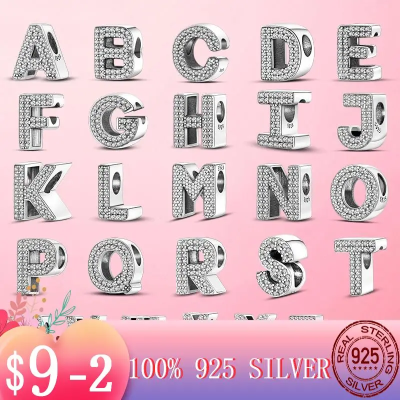 

Лидер продаж 2022, оригинальные шармы-бусины из серебра 925 пробы с буквами из циркония от A до Z с 26 буквами, подходят для браслетов-талисманов и...