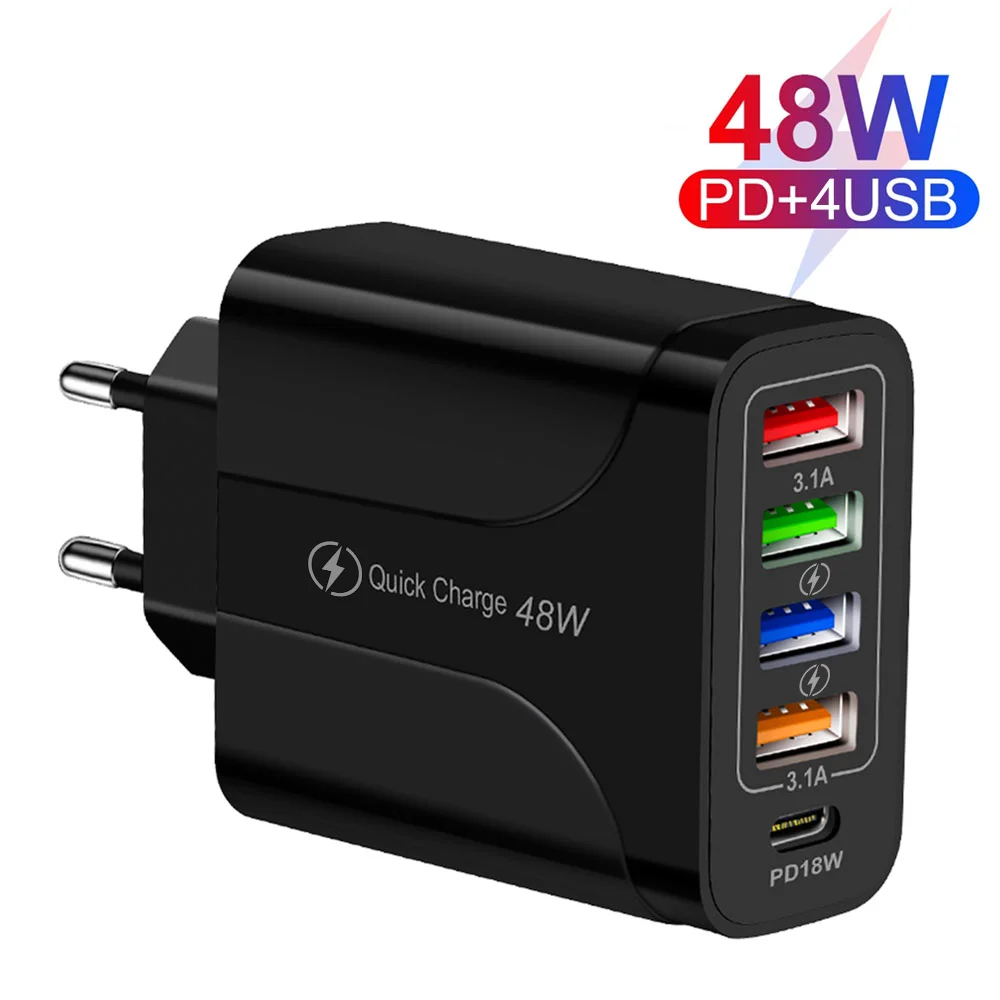 

Зарядное устройство с 5 USB-портами и поддержкой быстрой зарядки, 48 Вт