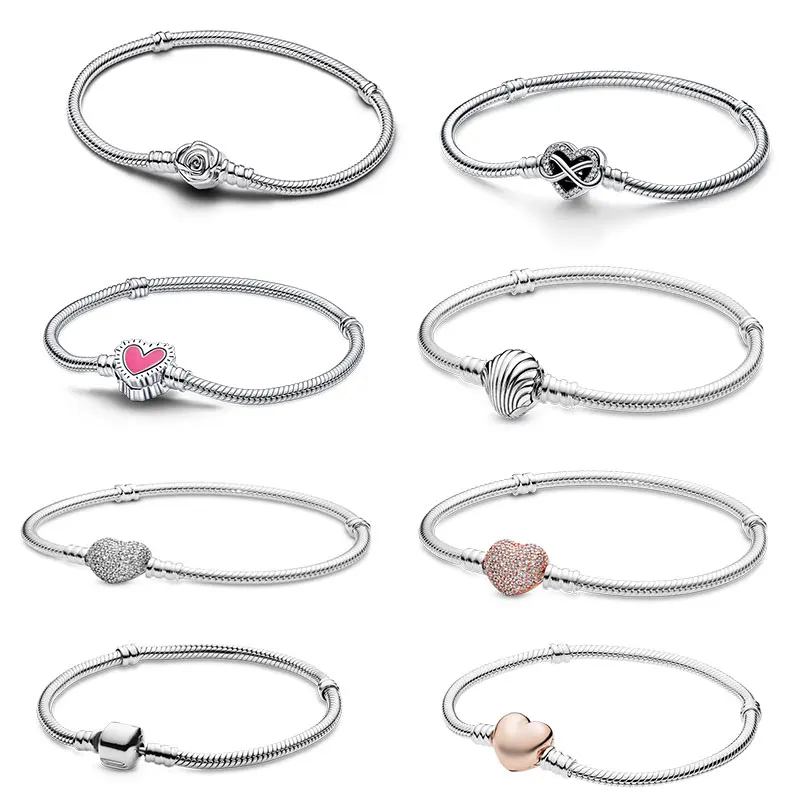 Серебристо-белый браслет с узором Кирпича в форме сердца цветущая роза