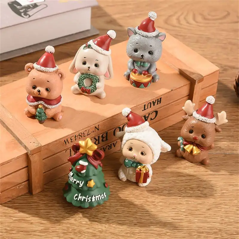 

Christmas Decoration Santa Christmas Tree Figurines Miniatures Landscape Snow Scene Resin Decoration Kids Gift For Home New Year