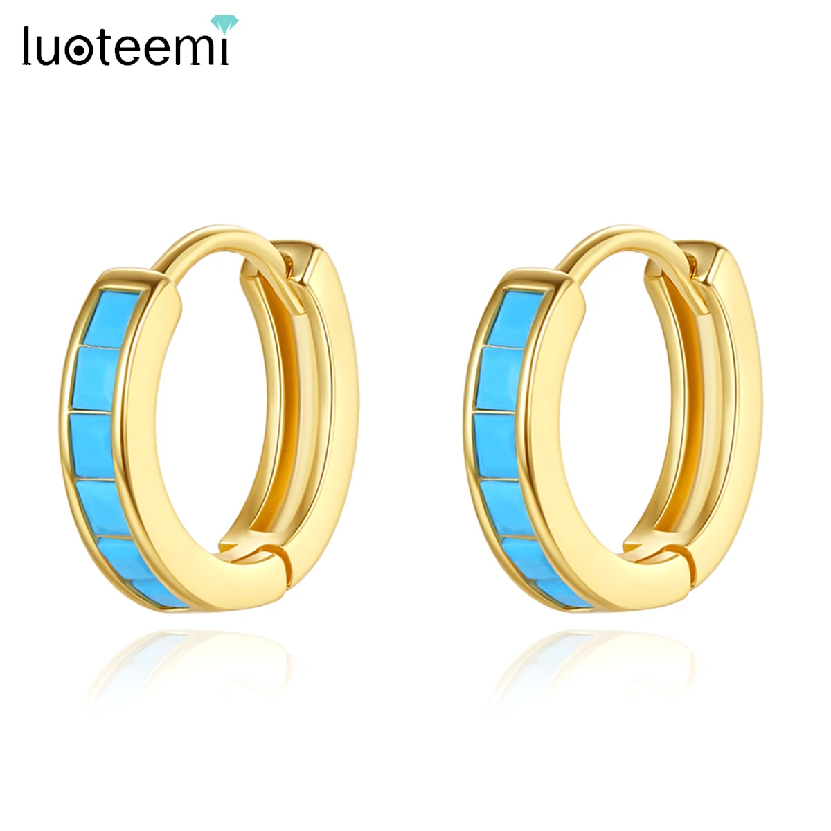 

LUOTEEMI Blue Square Turquoise Cute Hoop Earrings for Women Korean Fashion Metal Circle Geometric Huggie Men Jewelry Christmas