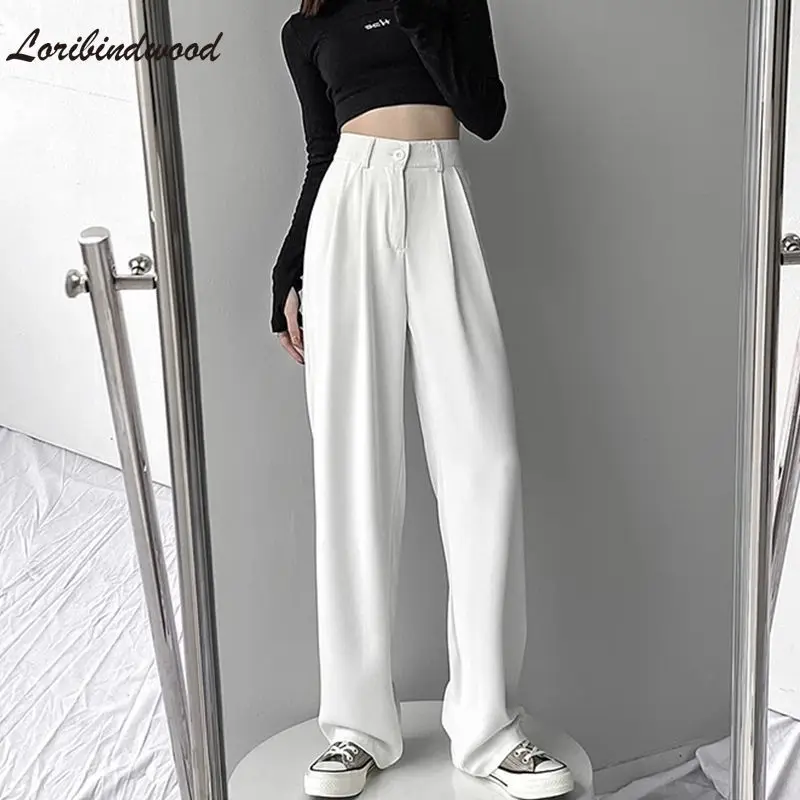 

White Wide Leg Pant Women Spring Fashion Solid Trousers Women Black Streetwear Loose Casual Pants Pants for Women