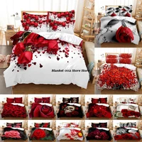 red rose bedding set quilt duvet cover comforter pillow case 3d hd double full king queen twin single 3pcs 2pcs bedroom flower
