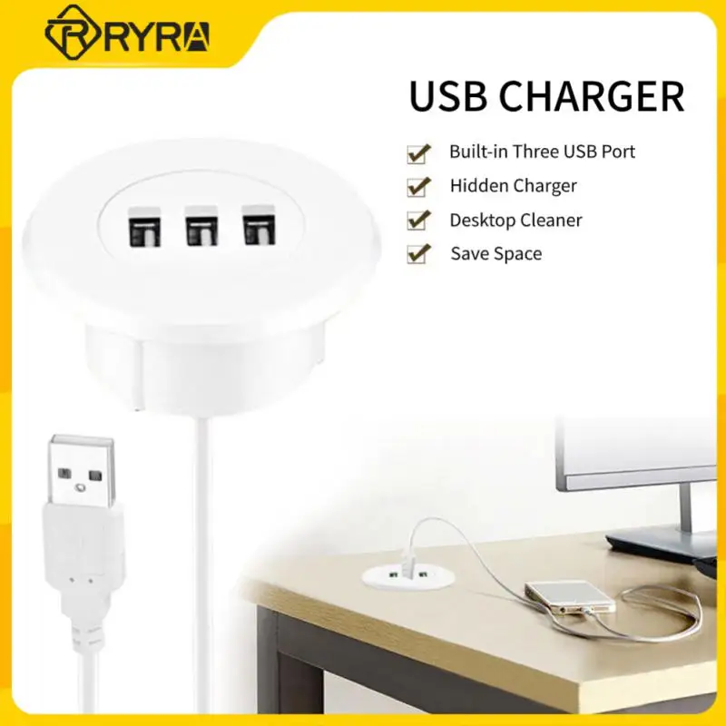 

RYRA Grommet Hole In-Desk Mounting 3 Ports USB 2.0 Hub Adapter Splitter For Laptop PC Computer Date Transmission Docking Station