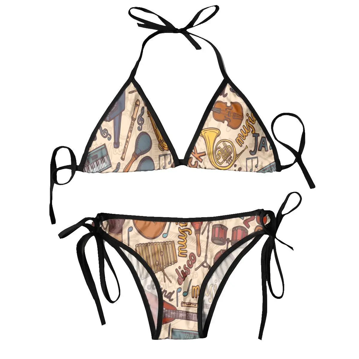 

Woman Swimsuit Sexy Bikini 2023 Swimwear Bikini Set Bathing Suit Colorful Musical Instruments Sketch Two Piece Suit
