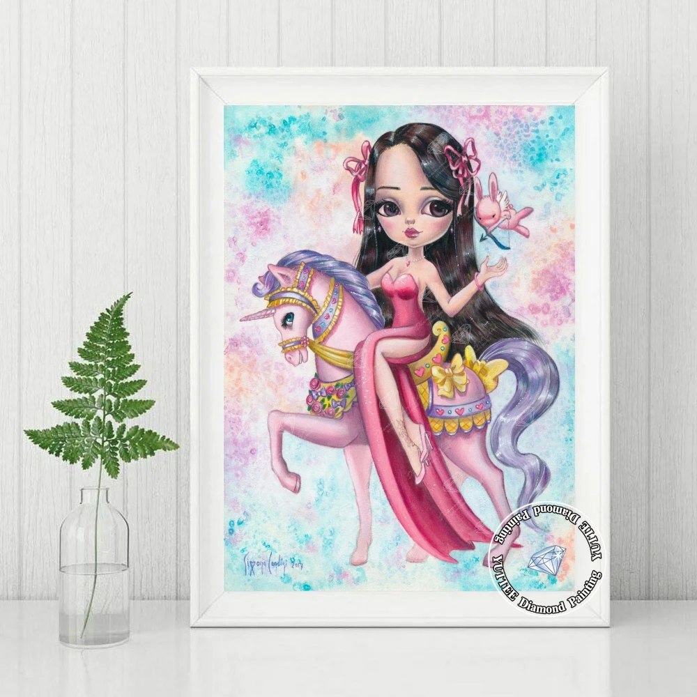 Мультфильм Единорог Девушка 5D Алмазная картина Мозаика Глубоководные красавицы