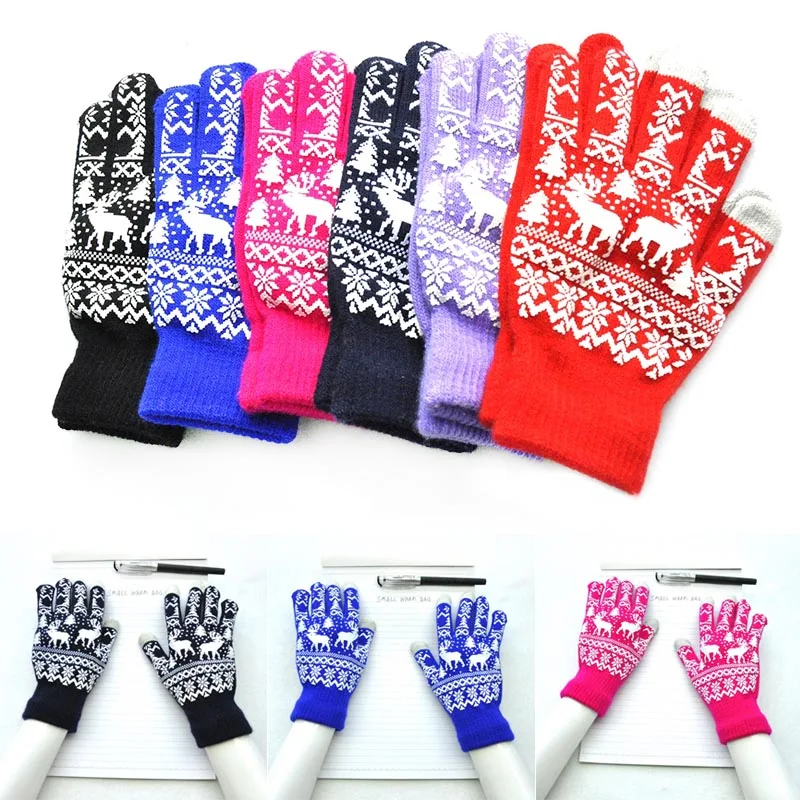 

1 Pair Knitting Glove Keep Warm Windproof Anti-slip Christmas Deer For Women Men Winter Knitting Glove 1 Pair Women Men Winter
