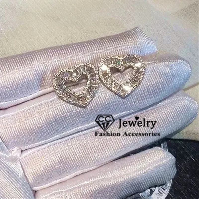 Sterling Stud Earrings For Women S925 Silver Needle Heart Cubic Zirconia AAA Ear Studs Wedding Brincos High Quality CCE719