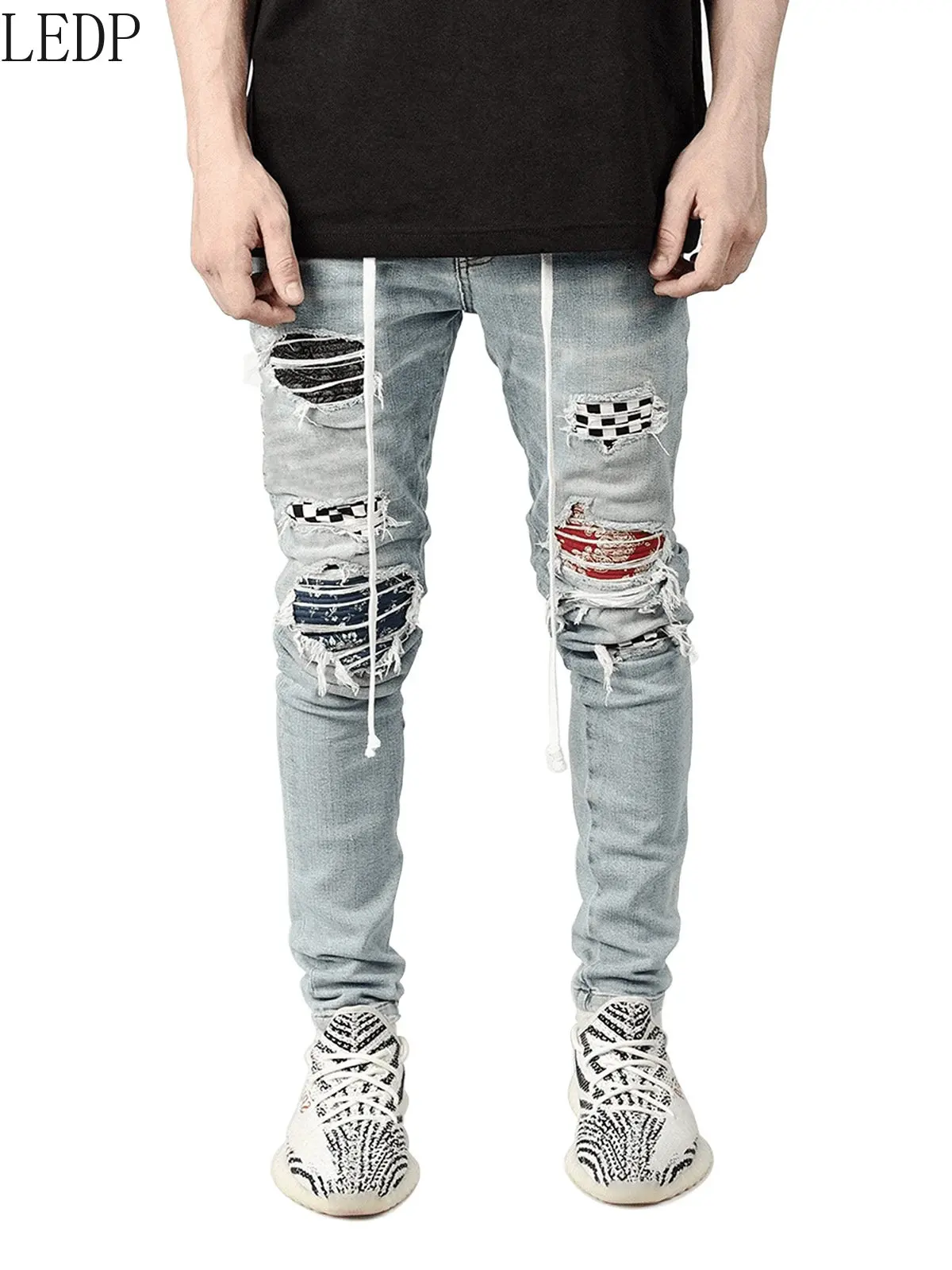 2022 New Men's High-End Slim Fit Ripped Ankle-Tied Pants New Men's Jeans