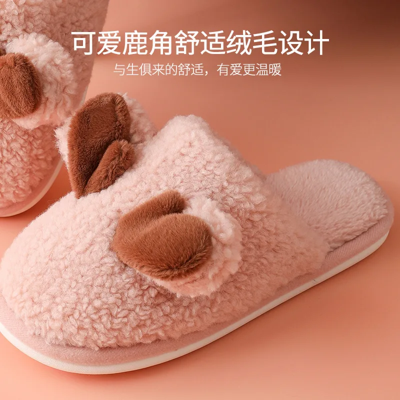 Slippers Winter Wool Slippers Female Couple Non Slip Warm Fur Home Cotton Slippers Women Slippers Breathablen Wear-resistant