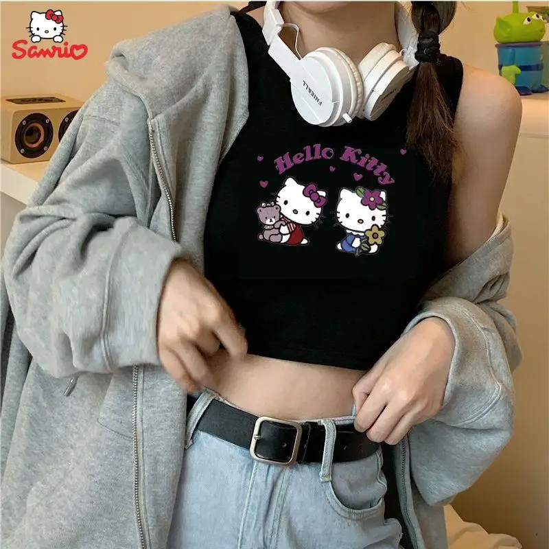 

Аниме серия Kawaii Sanrio, Hello Kitty Summer Y2K, короткий топ, милый мультяшный слинг с нагрудной подушкой, нижнее белье, подарок