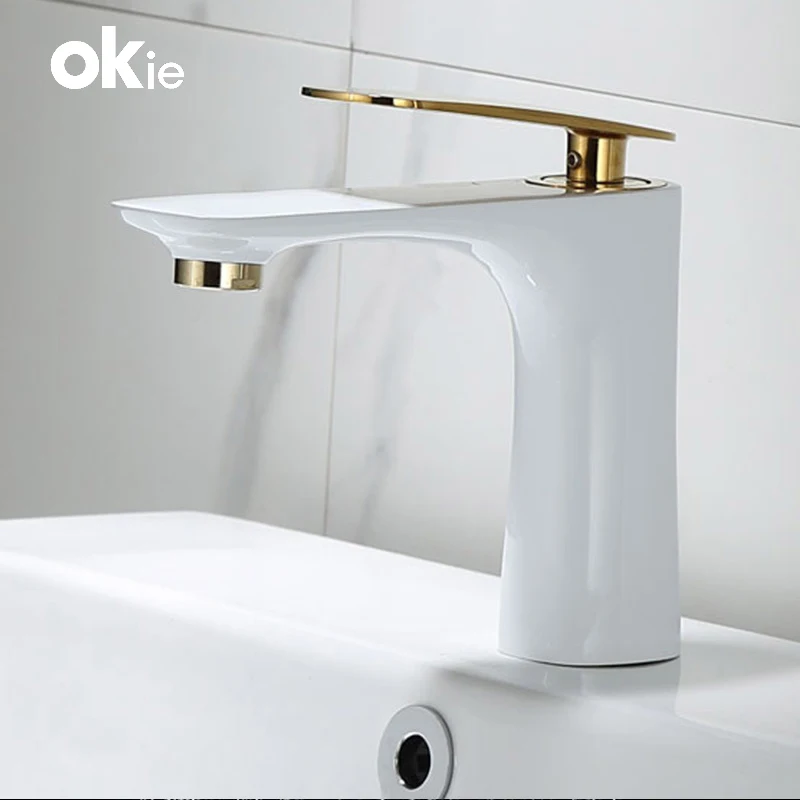 

White Gold Brass Basin Faucet Single Hole Hot Cold Water Mixer Tap Bathroom Sink Vessel Deck Mounted Crane torneira Black Chrome