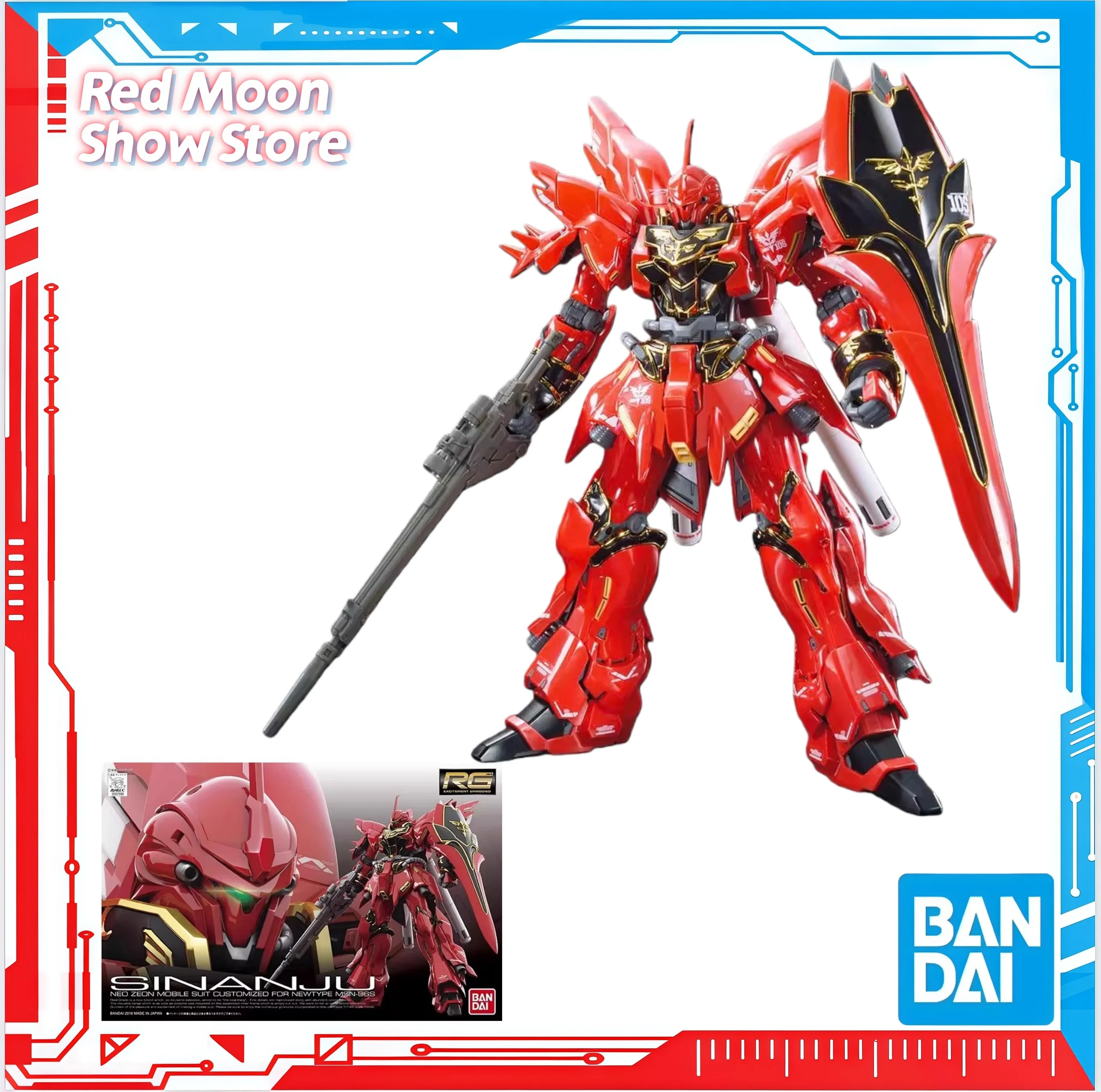 Фото Оригинальная сборная модель Bandai RG 1/144 Sinanju Gundam: Аниме-фигурка робота, коллекционная модель, игрушка, украшение, подарок для детей №1