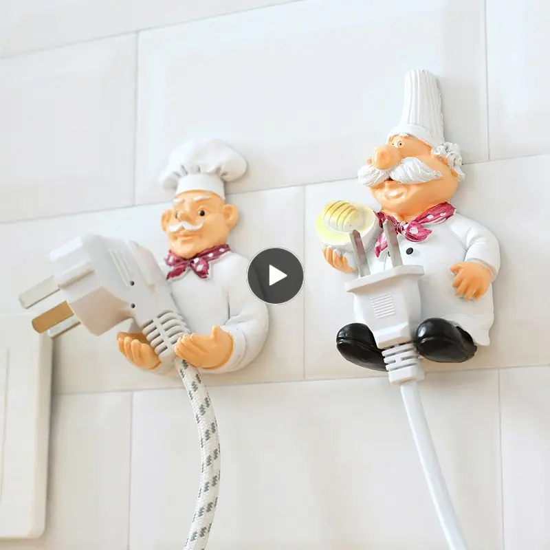 

HOT SALE! Creative Lovely Cartoon Power Cord Storage Rack Chef Strong Storage Rack Hook Wall Decor Plug Holder Bracket Kitchen