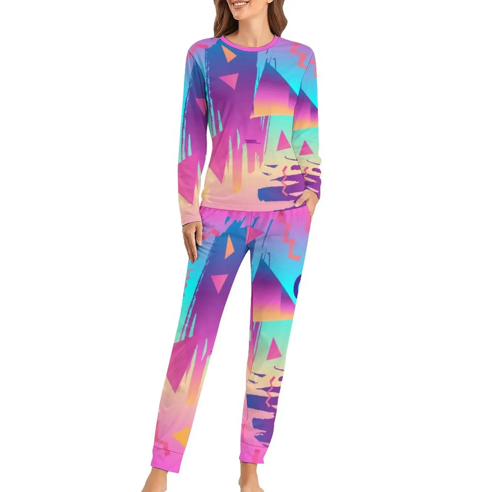

Cyberpunk Memphis 70s Pajamas 2 Piece Graffiti Art Print Kawaii Pajama Sets Night Nightwear Autumn Graphic Home Suit Big Size