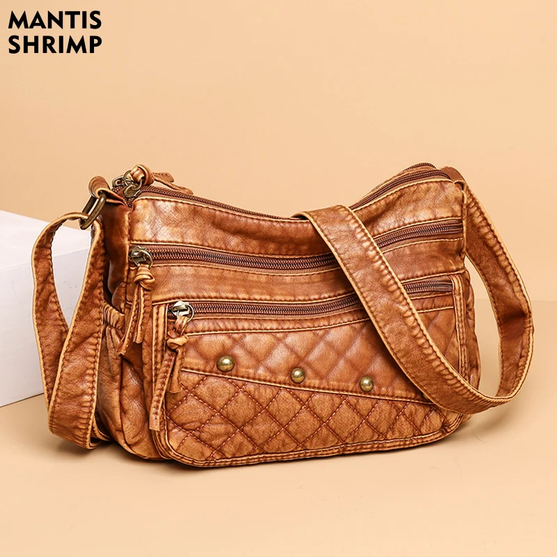 

Vintage Bag for Women Soft PU Leather Crossbody Bag Large Capacity Tote Bags Multi Pocket Shoulder Bag 2022 Female Retro Handbag