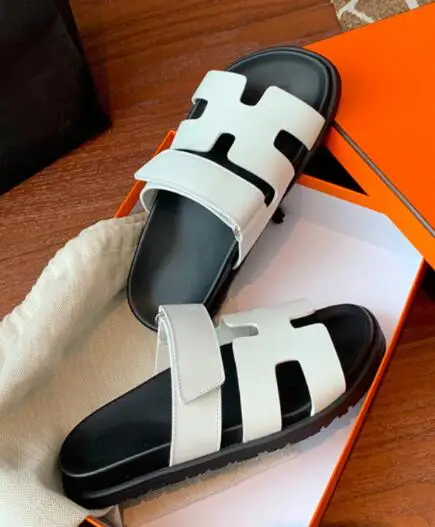 

Summer Pure White Matte Leather Open Toe Flat Slippers Girls Real Leather Slip On Hollow Thick Sole Holiday Beach Slide Shoes