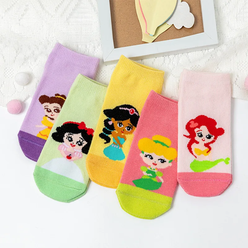 

5 Pairs of Spring New Children's Breathable Socks Girl Mermaid Children's Socks White Snow Cartoon Princess Cotton Socks Socks
