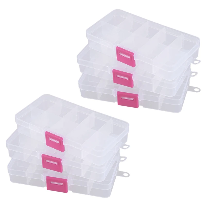

6Pcs 10 Grid Electronic Component Parts Kits Plastic Storage Box Case