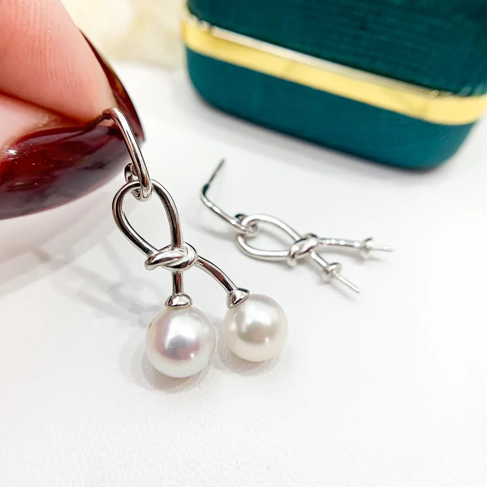 

DIY Pearl Ear Stud Accessories S925 Sterling Silver Jewelry Fashion Double Bead Ear Studs Women's Empty Fit 7-9mm Beads