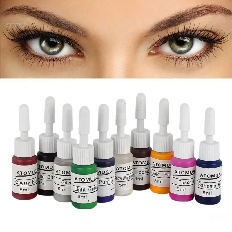 

ATOMUS 10Pcs Permanent Makeup Micro Tattoo Color Ink Pigments Makeup Body Tattoo Microblading Tattoo Ink Body Art Pigment TSLM2