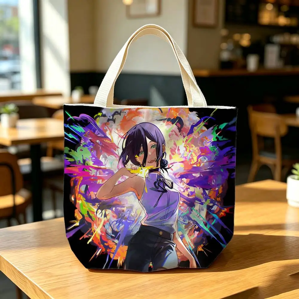 Фото Сумка-шоппер C-Chainsaw M-Man Reze Arc Print Bag Eco из хлопка и джута, многоразовая, складная, тканевая сумка №4