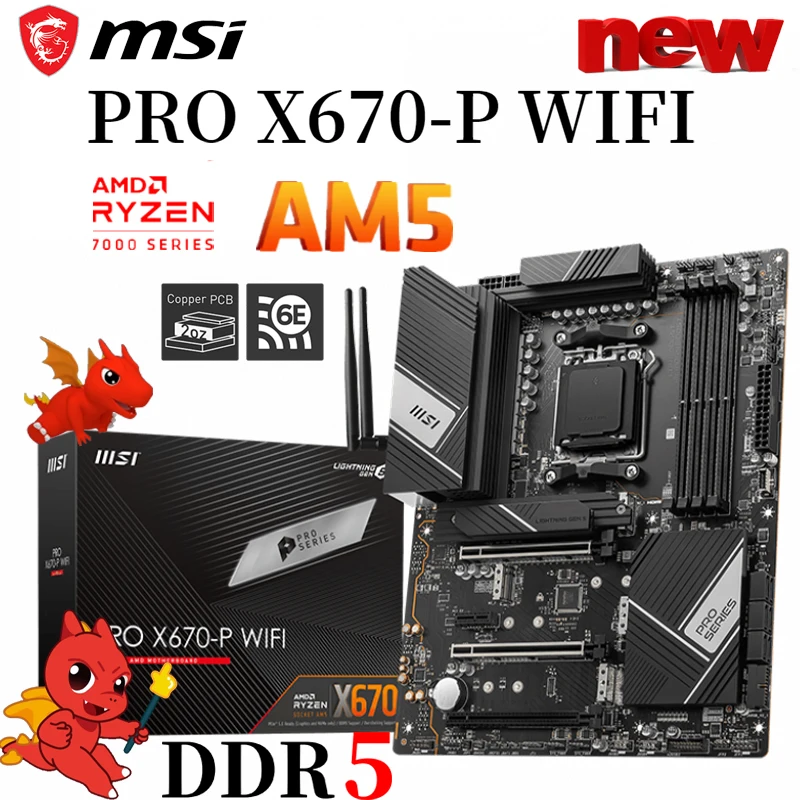 

AM5 MSI PRO X670-P WIFI AMD Ryzen 7000 Series Desktop ATX Motherboard Supports DDR5 128GB 6600（OC）MHz PCIe 5.0 M.2 Wi-Fi 6E New
