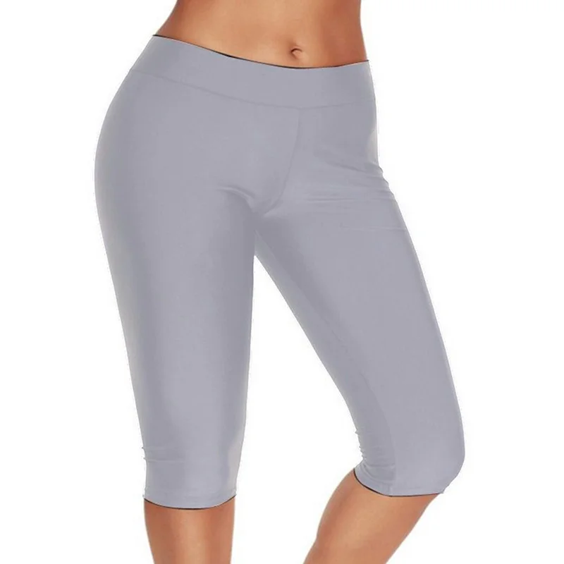 

Solid Cycling Mid Waist Leggings Women Athleisure Knee Length Fitness Leggings Summer Ladies Casual Workout Leggings