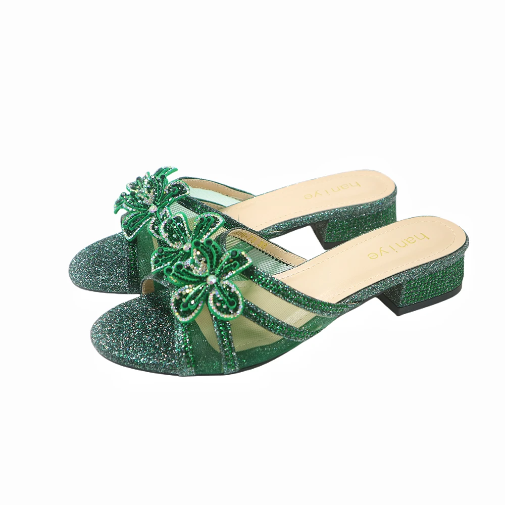 Сандалии для свадебной вечеринки с зелеными цветами 2022 блестящий кошелек клатч