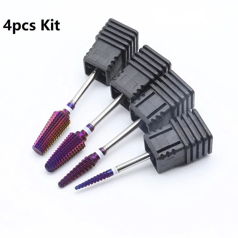 4pcs Kit Hot! Purple Pro Whole Carbide Nail Drill Bits Nail Art Electric Drill Machine Files Nail Art Tools cut and polish