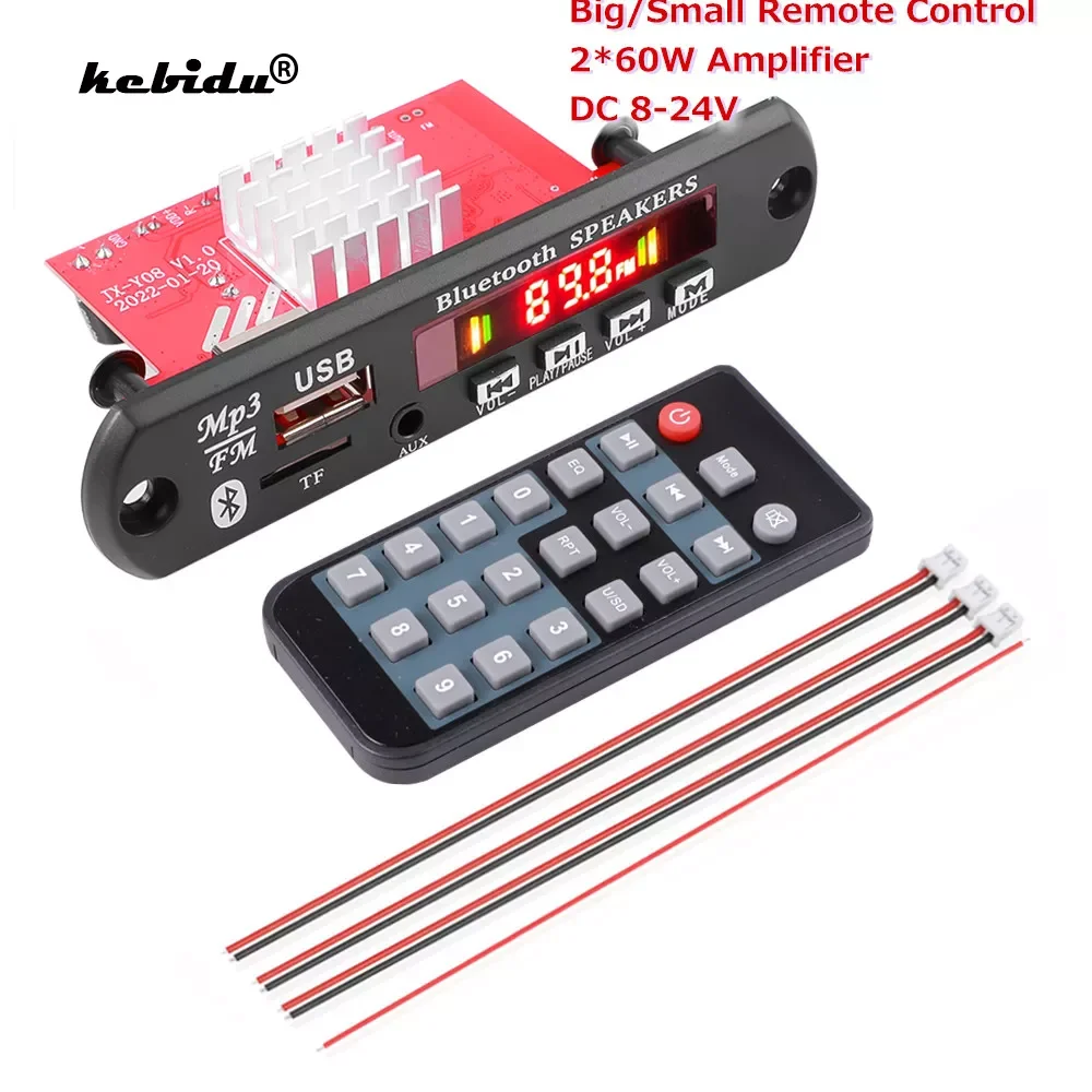 

Newly 2*60W Amplifier DC 8-24V MP3 Decoder Board Calling Recording Bluetooth5.0 Car MP3 Player USB Module FM With Remote Control