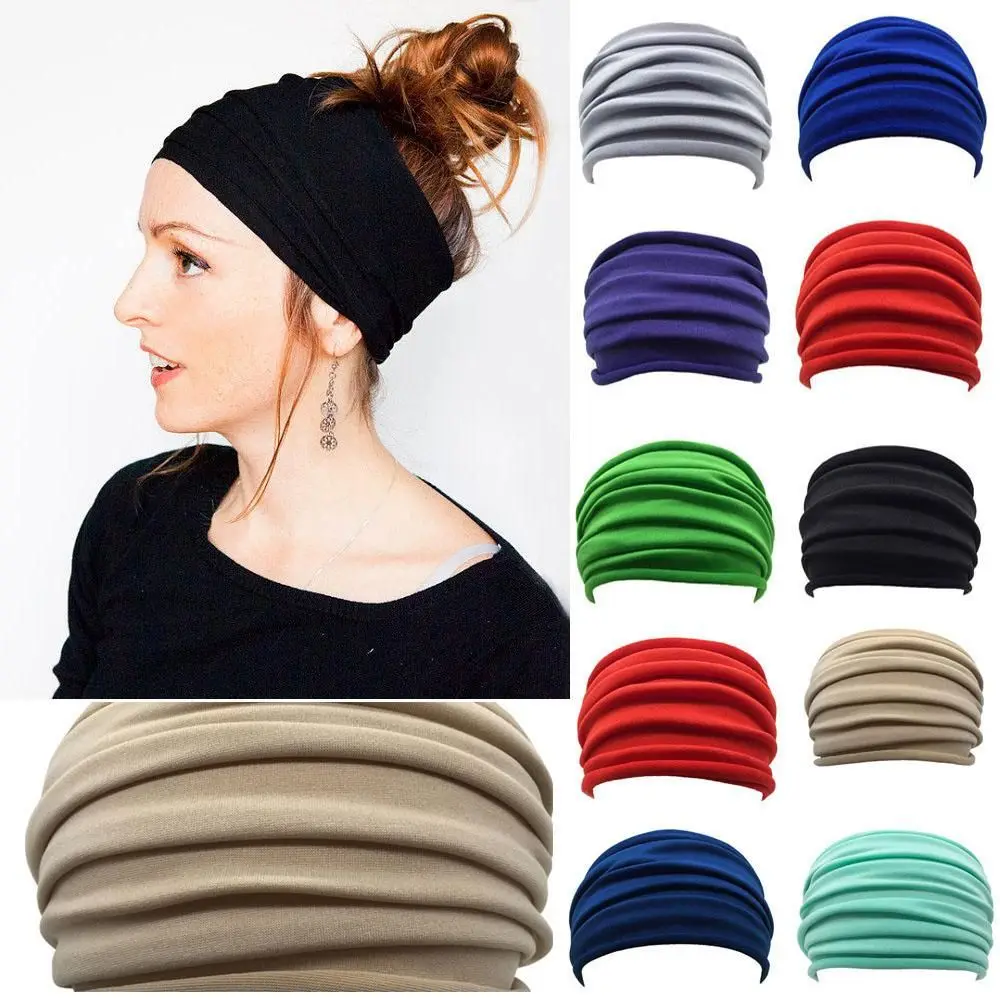 

Quality Nonslip Elastic 13 Colors New Wide Sports Headband Fold Yoga Hairband Turban Running Headwrap Stretch Hair Band