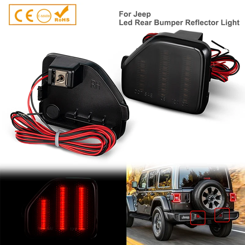 

2pcs Red Lens Full LED Rear Bumper Reflector Lights Kit For 2018-up Jeep Wrangler JL 68281936AB