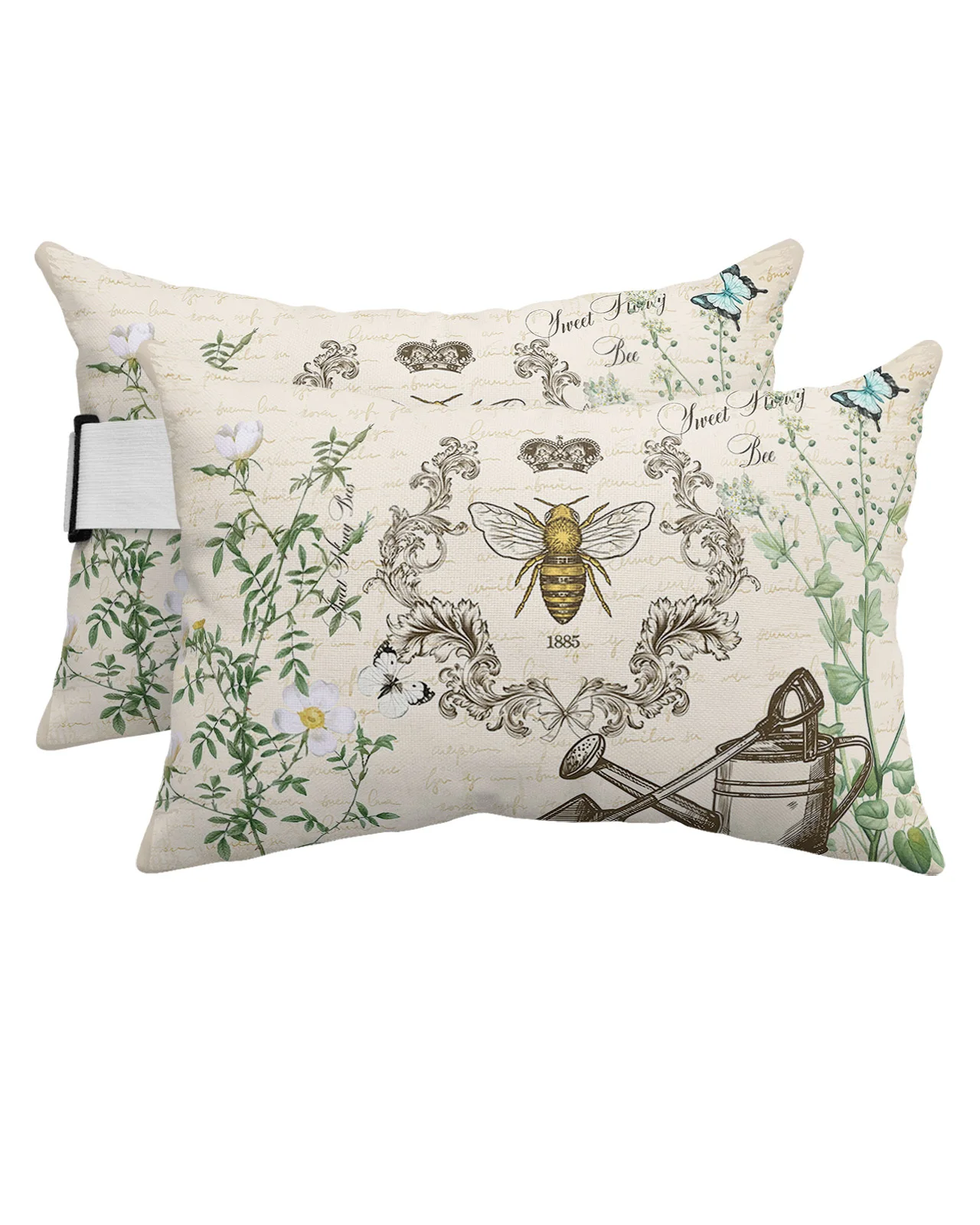 

Vintage Letter Retro Bee Butterfly Flower Waterproof Pillow With Insert Adjustable Lounge Chair Head Lumbar Travel Pillow