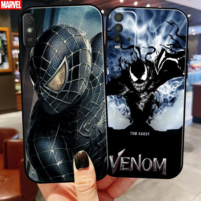 

Marvel Spiderman Venom For Xiaomi Redmi Note 10 10S 10T 10 9 9T 9S Pro 5G Redmi 10 9 9T 9A 9C Phone Case Liquid Silicon Soft