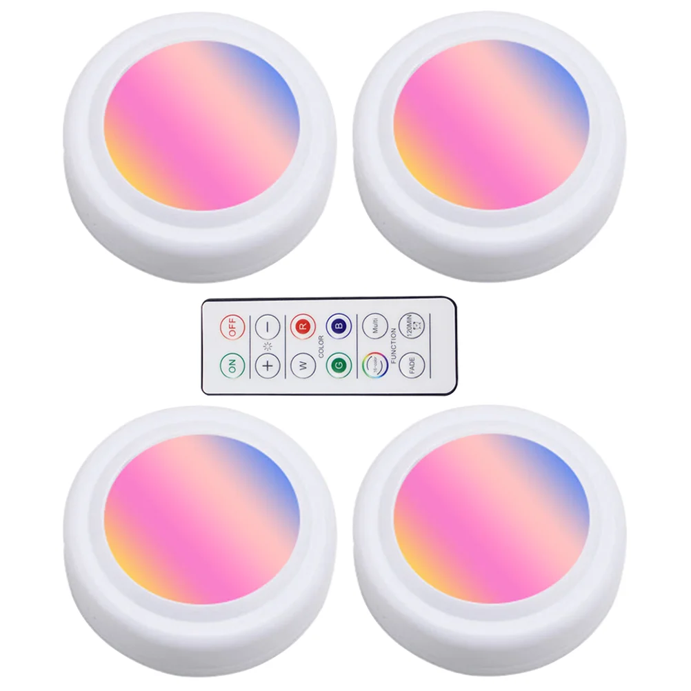 

4 Pcs Remote Control Night Light Cabinet Lights Wireless Dimmer Touch Lamps Small LED Stick Puck Pat Operated