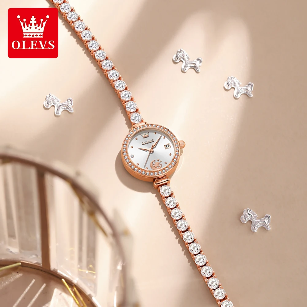Фото Часы OLEVS 2998 Elegance с кварцевым механизмом для женщин, дизайн «Звезды, Луна, Единорог», водонепроницаемость 30 м, минималистичный циферблат, романтический календарь. №2