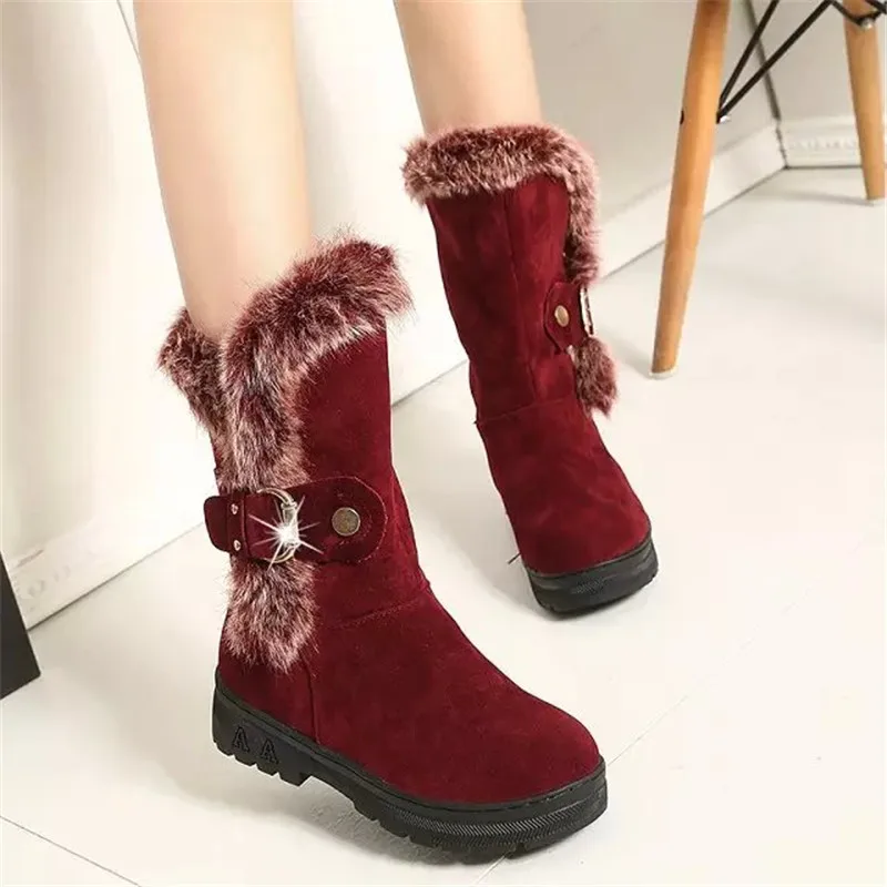 

New Hot Women Boots Autumn Winter Flock Ladies Fashion Zipper Snow Boots Shoes Thigh High Suede Sweet Slip-On Mid-Calf Boots