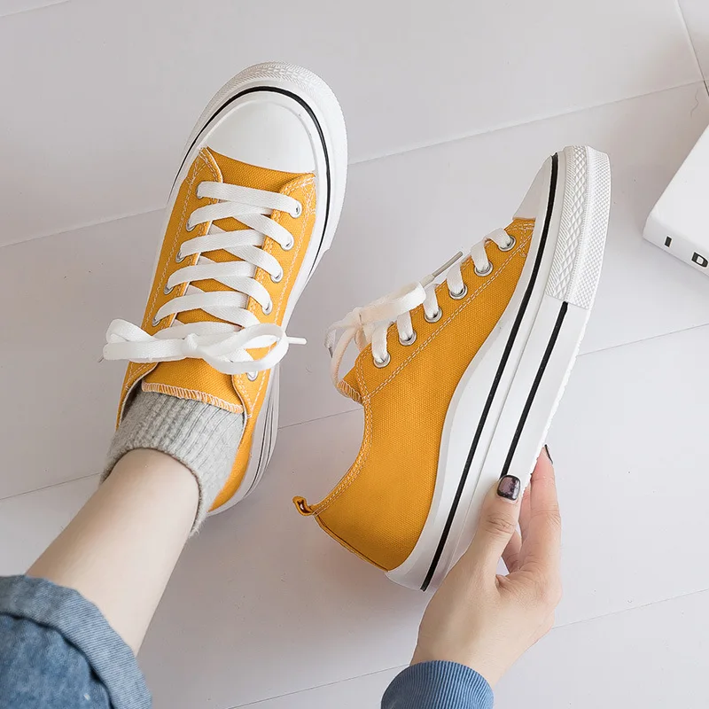 2023 Spring Women Canvas Shoes Summer Fashion Black Lace Up Girls Casual Shoes Sneakers Woman Comfortable Flat Vulcanize Shoes