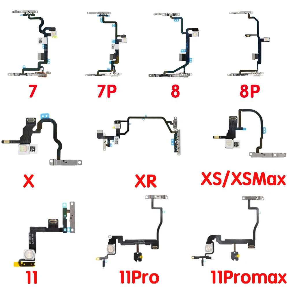 For iPhone 7 7P 8 8 Plus XR Xs Max Switch On Off Power Button With Flash Light Mic Flex Cable For 11 11Pro Max Replacement