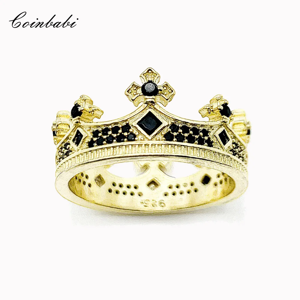 

Ring Royal Power Crown Golden With Black Stones in 925 Sterling Silver Brand New Fine Man Jewelry Victorian Age Vintage Bijoux