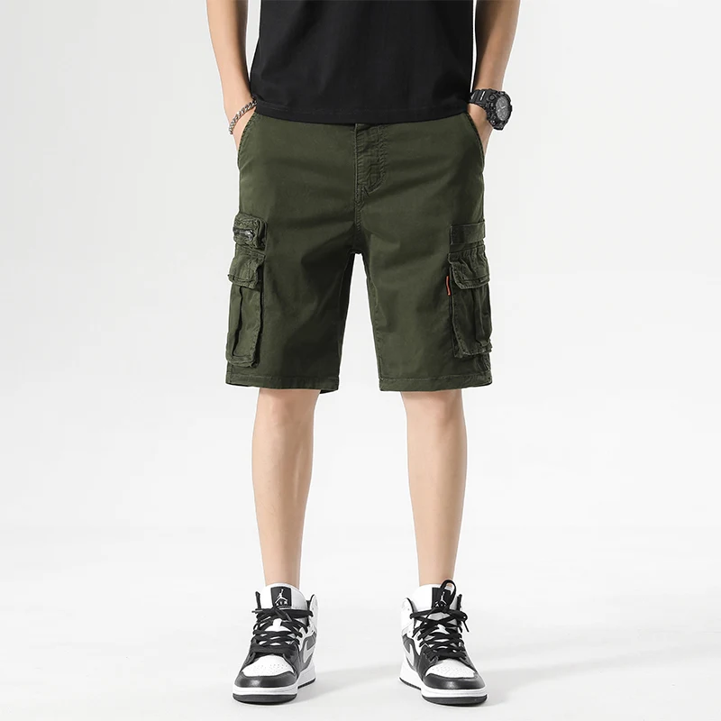 

New Fashion Cotton High-quality Men's Cargo Shorts Summer Casual Loose Short Pants Solid Streetwear Basketball Sports