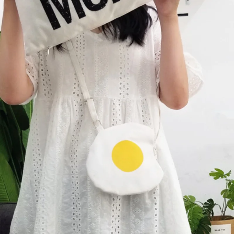 

Canvas Shoulder Bags for Women Kawaii Poached Egg Packet Cute Cartoon Messenger Bag Purses and Handbags Crossbody Bag Satchels