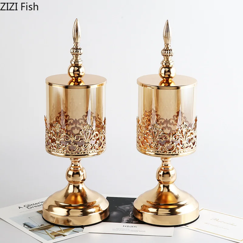 

Golden Crystal Storage Jars Glass Tea Canister Candy Pots Flower Pattern Gold Plated Jewelry Box Dressing Table Cosmetic Jar