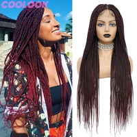 36 inch long full lace box braided wig burgundy knotless braid lace front wig synthetic lace frontal braids wigs for black women