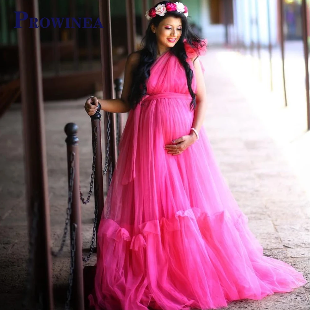 

Prowinea One Shoulder Tulle Fancy Simple Evening Gowns A-Line Pleat For Women Attractive Custom Made Vestido De Fiesta Formal