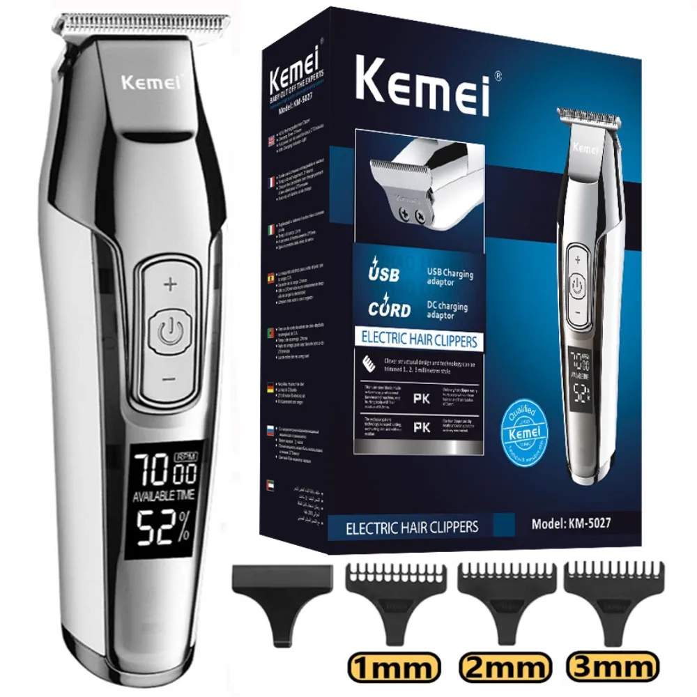 KM-5027 Professional Hair Clipper Beard Trimmer for Men Adjustable Speed LED Digital Carving Clippers Electric Razor KM-5027