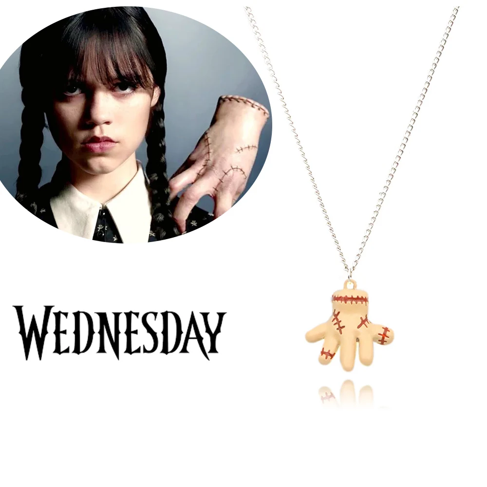

Wednesday Addams Necklace TV Series Little Hands Alphabet Metal Pendant Men's and Women's Necklaces Apparel Jewelry Accessories