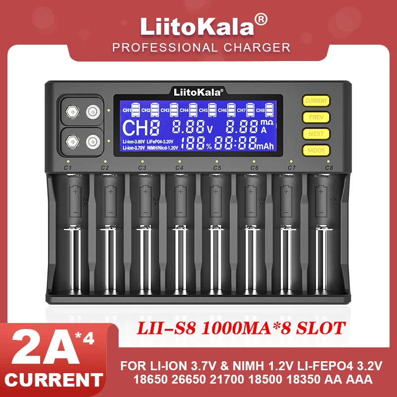 

LiitoKala Lii-S8 Lii-402 Lii-202 Lii-PD4 li-ion 3,7 V NiMH 1,2 V 3,2 V IMR 3,8 V для 18650 26650 21700 26700 AA AAA зарядное устройство
